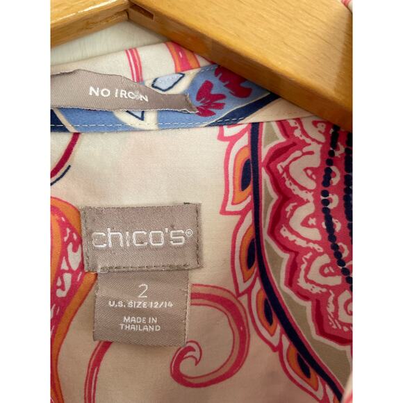 Chico's No Iron Sateen Western Paisley Shirt button up collared Size 2 US 12-14 - Picture 5 of 6